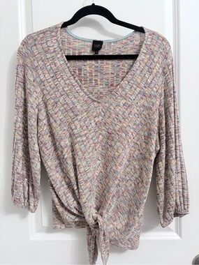 W5 Pastel Multicolor V-Neck Tie-Front Knit Top